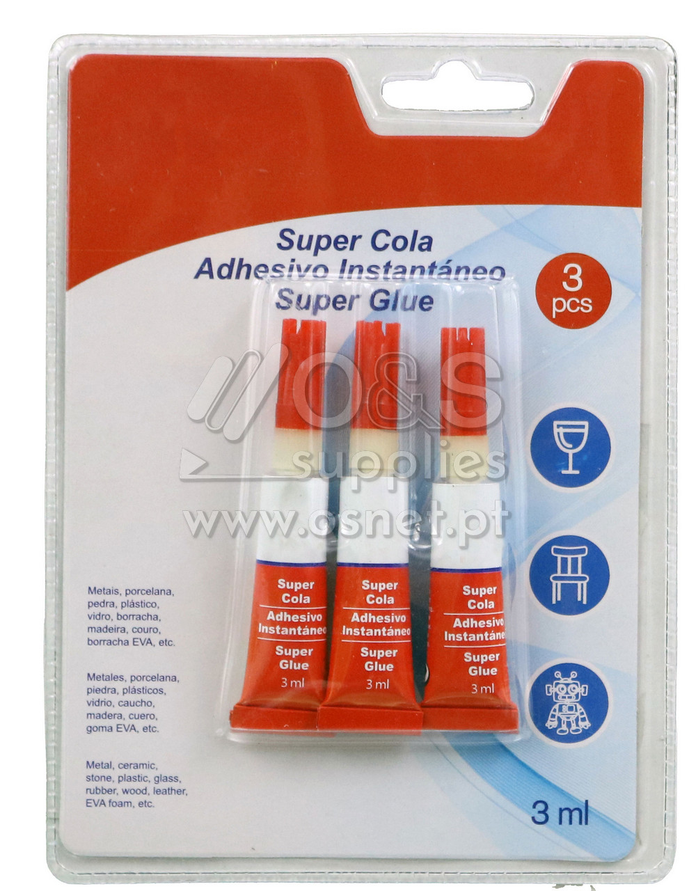 BL PLASTICO C/3 SUPER COLA 3ML O&S